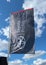 Toyota Professional banner flags outside the dealership of the area against blue sky with clouds. It is the commercial vehicles di