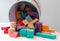Toys blocks, multicolor wooden bricks, children colorful building game pieces of kids organize toy
