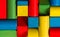 Toys blocks, multicolor wooden bricks, group of colorful building game pieces