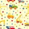 Toys heavy construction machines seamless pattern