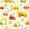 Toys heavy construction machines seamless pattern