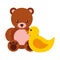 Toys kids bear teddy and rubber duck