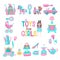 Toys for little princesses. Set of vector cliparts.