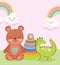 Toys object for small kids to play cartoon, cute teddy bear dinosaur and pyramid