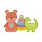 Toys object for small kids to play cartoon, cute teddy bear dinosaur and pyramid