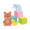 Toys object for small kids to play cartoon, duck elephant teddy bear and cubes