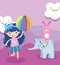 Toys object for small kids to play cartoon, little girl with ball rabbit and elephant