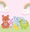 Toys object for small kids to play cartoon, rabbit dinosaur teddy bear duck and elephant