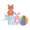 Toys object for small kids to play cartoon, teddy bear rabbit elephant ball