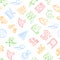 Toys Signs Thin Line Seamless Pattern Background. Vector