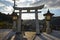 Tozan shrine in Arita is unique for having both a torii gate and statues of komainu guardian