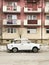 Trabant parked in front of flats in Satu Mare, Romania