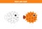 Trace and color cartoon cute blowfish. Worksheet for children