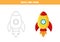 Trace and color cartoon rocket. Space worksheet for kids.