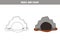 Trace and color cartoon wolf lair. Worksheet for children