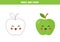 Trace and color cute kawaii green apple. Educational worksheet.