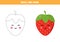 Trace and color cute kawaii strawberry. Educational worksheet