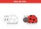 Trace and color cute ladybird. Worksheet for kids.