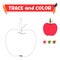 Trace and coloring with an apple.A puzzle game for children's education and outdoor activities