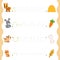 Trace the dotted lines from animals to food. Connect the dots, education game for children