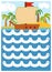 Trace the dotted lines, education game for children. Ship and tropical island