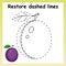 Trace game for children. Cartoon purple plum. Restore dashed li