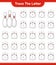 Trace the letter. Tracing letter alphabet with Bowling Pin. Educational children game, printable worksheet, vector illustration