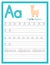 Trace letter A uppercase and lowercase. Alphabet tracing practice preschool worksheet for kids learning English with cute cartoon