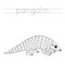 Trace the letters and color cartoon pangolin. Handwriting practice for kids.