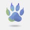 Trace paw of dog with shadow on white background Vector.