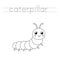 Trace word and color cute cartoon caterpillar.