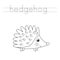 Trace word and color cute cartoon hedgehog.