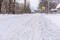 Traces of a car in the snow. Snowdrifts of snow