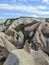 Traces of a man`s hand in the limestone rocks in Cappadocia, Turkey