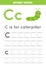 Tracing alphabet letter C with cute cartoon caterpillar.