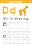 Tracing alphabet letters for kids. Animal alphabet. D is for dingo dog.