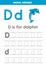 Tracing alphabet letters for kids. Animal alphabet. d is for dolphin.