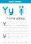 Tracing alphabet letters for kids. Animal alphabet. Y is for yabby.