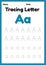 Tracing letter a alphabet worksheet for kindergarten and preschool kids for handwriting practice and educational activities