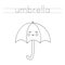 Tracing letters with cute smiling umbrella. Writing practice for kids.