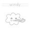 Tracing letters with cute wind cloud. Writing practice for kids.
