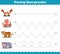 Tracing Lines crab octopus tiger hippopotamus. Educational games. Worksheet activity for preschool kids. Vector illustration