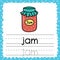 Tracing words flashcard - Jam. Writing practice for kids. Flash card with simple three letter word