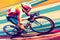Track cycling riding competition in velodrome. Athletic men in sports clothing on bicycle at full speed. Olympic Games.
