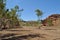 Track in dry riverbed outback australia drought