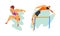 Track and Field Athletes in Action Set, Long Jump and High Jump over Bar Cartoon Vector Illustration