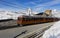 The track railway Gornergrat orange tourist train under breathtaking Matterhorn, Zermatt, Valais,Switzerland in Europe