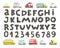 Track road alphabet, numbers. Baby city cars set. Comic funny transport. Vector cartoon illustrations in hand-drawn Scandinavian