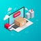 Tracking isometric concept laptop parcel