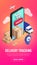 Tracking isometric concept phone banner pink
